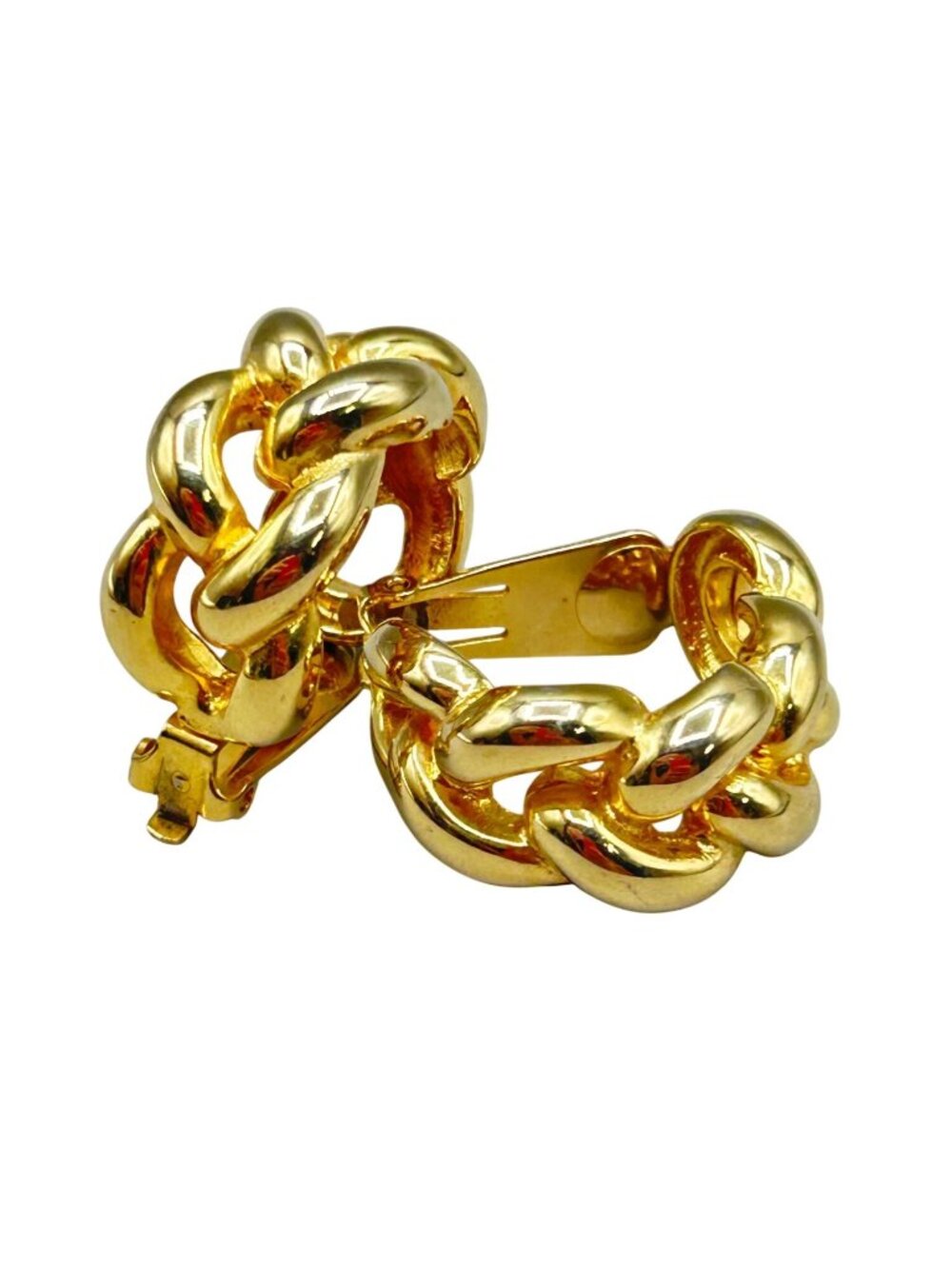 Vintage Chunky Hoop Earrings Gold Tone Clip On Chain Braids Design 80s 90s Clips